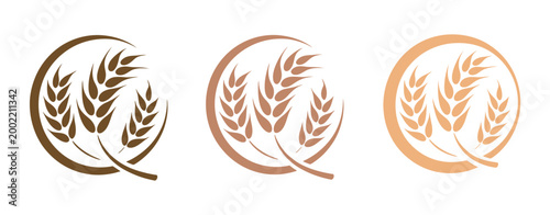Organic Wheat Grain Logo Set, wheat grain emblem collection, natural farming branding, earthy brown vector icons, sustainable agriculture logo design