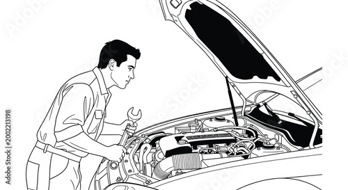 mechanic working on car engine silhouette high quality professional detailed modern elegant stylish clean crisp vibrant colorful digital creative innovative contemporary