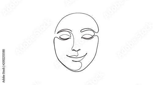 A simple and elegant single-line drawing of a serene face with closed eyes, conveying a sense of peace and introspection