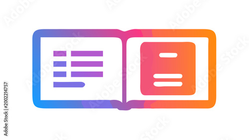 Open book with colorful gradient pages and text education learning information knowledge document illustration colorful gradient abstract creative communication template