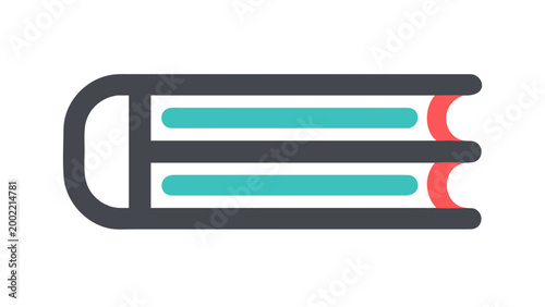Stylized flat design of a closed book with teal and coral accents education knowledge literature learning information collection handbook publication document storytelling research