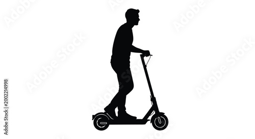 silhouette of person riding electric scooter on white background