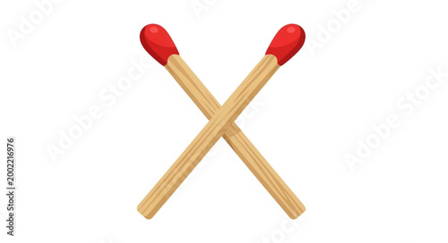 Two Wooden Matches Crossed Isolated White Background.