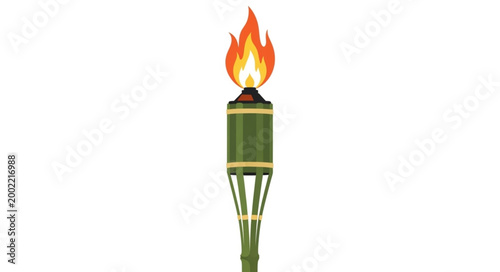 Tiki Torch with Flame Isolated on White Background.