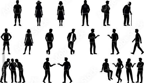 Set of diverse people silhouettes featuring casual characters business professionals senior citizens and students for lifestyle and corporate designSet of diverse people silhouettes featuring 