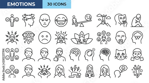 Emotions and Feelings Line Icons Set Collection
