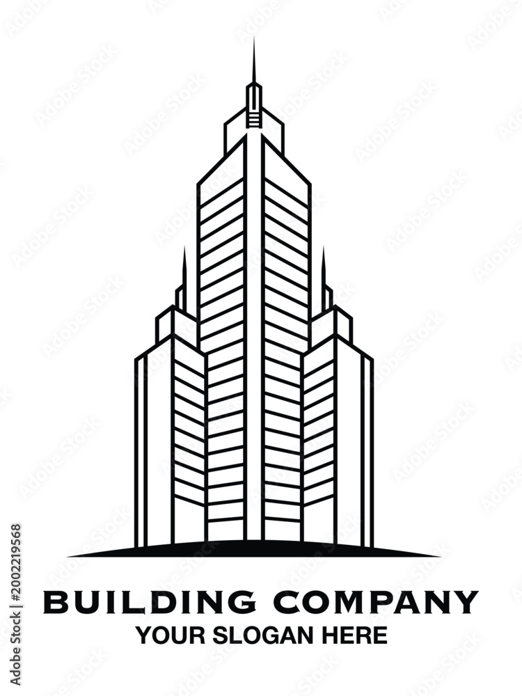 Obraz premium Modern Skyscraper Building Logo Vector Black and White Corporate Architecture Design
