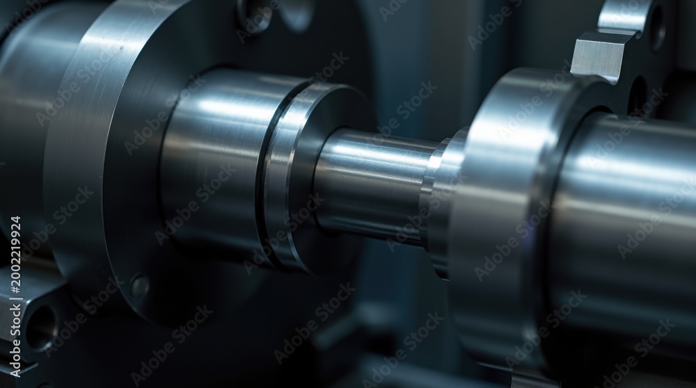 Fototapeta premium Close up of lathe machined metal shaft showcasing exact surface quality 