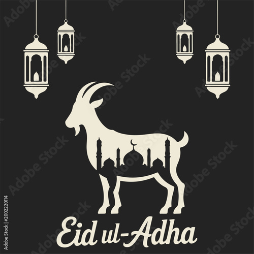 Eid mubarak goat and lanterns illustration