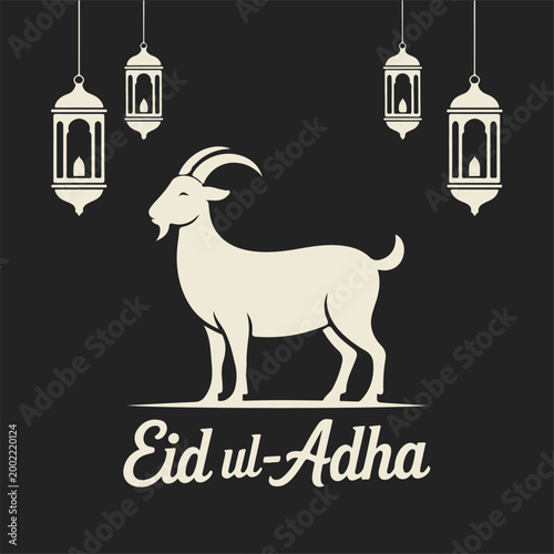 Eid mubarak goat and lanterns illustration