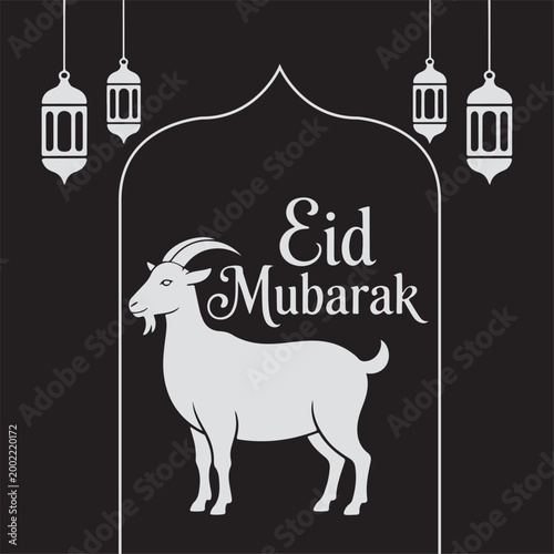 Eid mubarak goat and lanterns illustration
