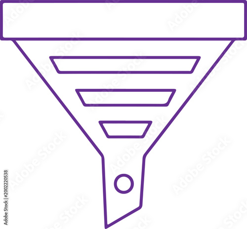 Funnel diagram with four progressive stages and a single outcome Vector, illustration