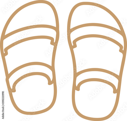 Layered contour lines of a pair of sandals in orange and green Vector, illustration