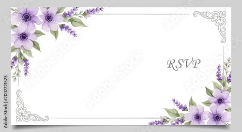 Elegant floral RSVP invitation with lavender and anemone flower border design