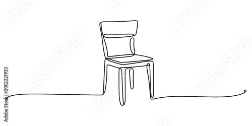 Minimalist single continuous line drawing of a simple chair