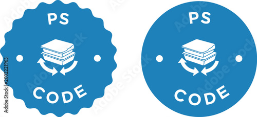 Photos Blue PS Code Badge Icons with Book and Arrow Symbols for Software and Programmin