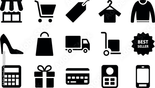 Collection of ecommerce and shopping icons representing retail and online business services