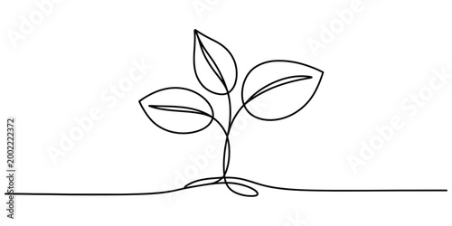 Continuous single line drawing of a small green plant sprout