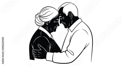 elderly couple embracing in love silhouette high quality professional detailed modern elegant stylish clean crisp vibrant colorful digital creative innovative contemporary