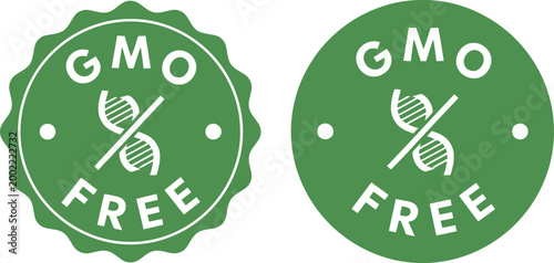 GMO Free Green Badge Icons for Organic Food Labels and Natural Product Packaging