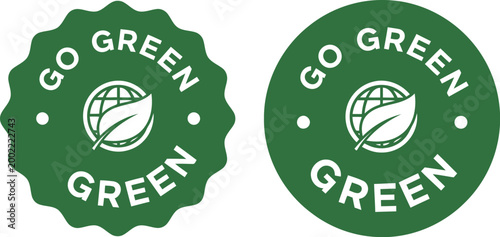 Go Green Eco Badge Set with Leaf and Globe Icon for Sustainable Products and Environmental Campaigns