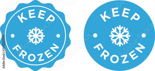 Blue Keep Frozen Label Icons with Snowflake Symbol for Food Packaging and Cold Storage Safety