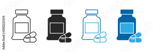 Medicine bottle pills pharmacy medication outline icon on transparent background
