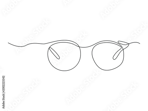 Glasses in continuous one line art style. Front view of eyeglasses minimalist black linear sketch isolated on white background. 