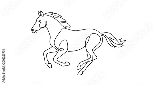 Minimalist single line drawing of a galloping horse, a symbol of freedom and power