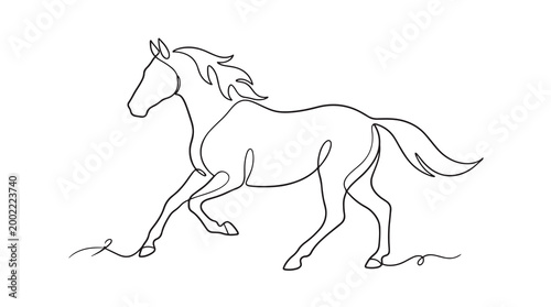 Elegant Single Line Drawing of a Galloping Horse in Motion