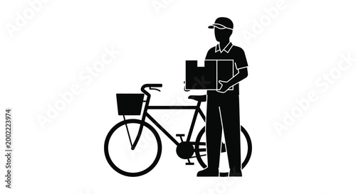 delivery person with bicycle holding box silhouette high quality professional detailed modern elegant stylish clean crisp vibrant colorful digital creative innovative