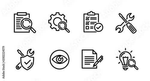 Set of simple black line icons for website navigation Vector