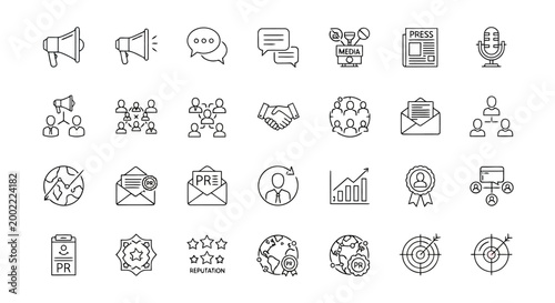 Public relations and communication line icons set
