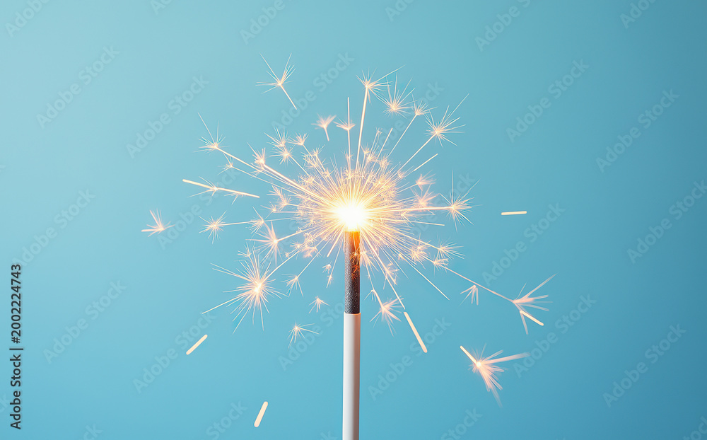 Obraz premium Sparkler firework celebration, bright golden sparks, dark blue background, festive night scene
