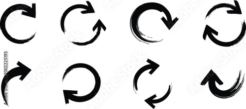 Circular arrow set black silhouette icons representing rotation and cycles