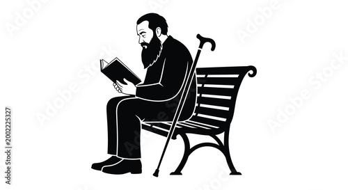 elderly man reading book on bench silhouette high quality professional detailed modern elegant stylish clean crisp vibrant colorful digital creative innovative
