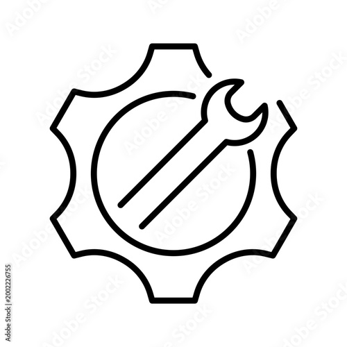 Car repair icon. Industry and vehicle maintenance line symbol. Black and white.