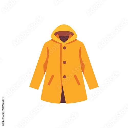 Yellow raincoat icon, weather outerwear clothing, colorful illustration