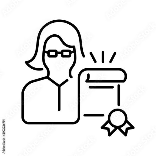 Employment contract icon. Business and human resources line symbol. Black and white.