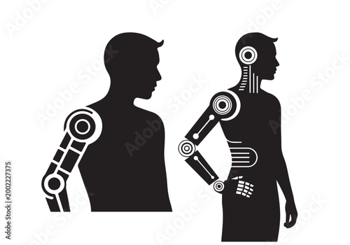 Dual Cyborg Humanoid Silhouettes with Bionic Features