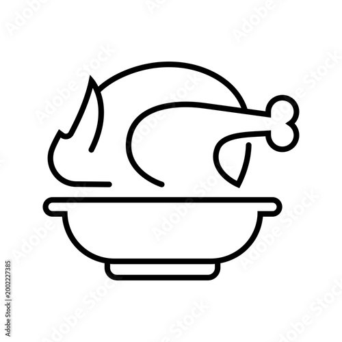 Roast turkey icon. Food and holiday food line symbol. Black and white.