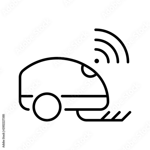 Robot vacuum cleaner icon. Household and cleaning robot line symbol. Black and white.