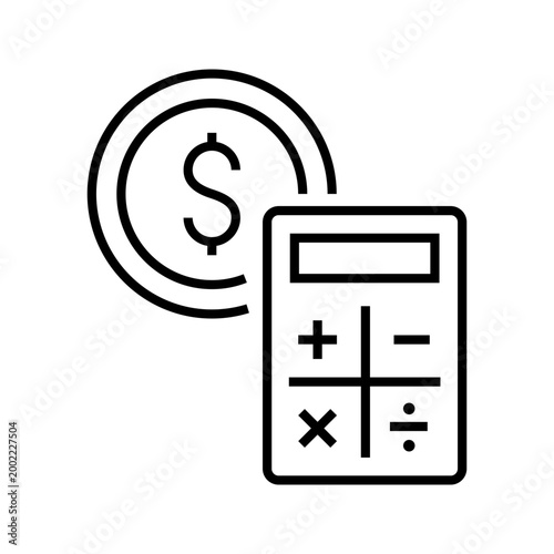 Taxi fare icon. Transport and taxi service line symbol. Black and white.