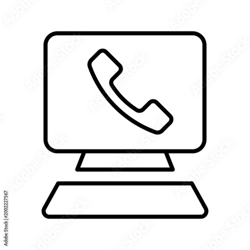 Video communication icon. Technology and video conferencing line symbol. Black and white.