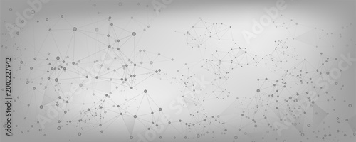 Big data cloud scientific concept. Network nodes greyscale plexus background. Nodes and lines polygonal connections. Tech vector big data visualization cloud structure. Genetic engineering abstract. 