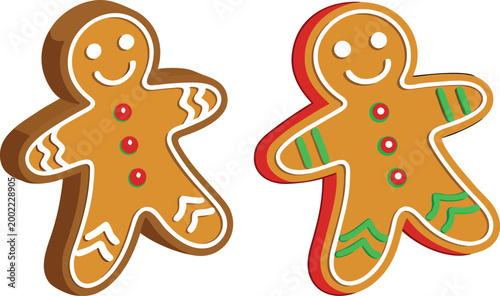 Two 3 d gingerbread cookies with colorful glossy icing