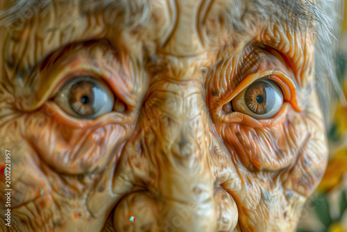 Close-up view of an old person's eyes showing age and detail in a natural setting during daytime
