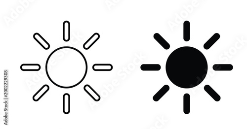 Two sun icons, one outlined and one filled, representing brightness or sunny weather.