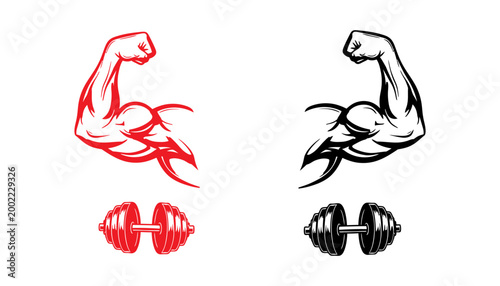 Strong arm silhouette with dumbbells a fitness and strength training illustration