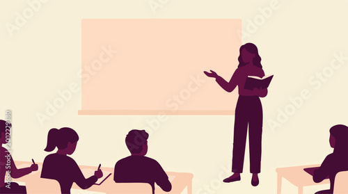 Photos Teacher instructing students in a classroom, education concept flat illustration